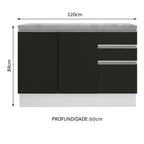 Gabinete Bajo 120 cm 2 Puertas 3 Cajones Blanco/Negro Glamy Madesa