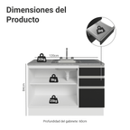 Gabinete Bajo para Fregadero con Accesorios de Cocina 120 cm 2 Puertas 3 Cajones Blanco/Negro Glamy Madesa