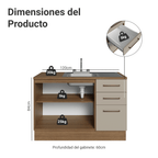Gabinete Bajo para Fregadero con Accesorios de Cocina 120 cm 2 Puertas 3 Cajones Marrón/Crema Agata Madesa