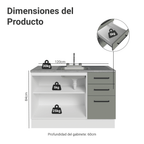 Gabinete Bajo para Fregadero con Accesorios de Cocina 120 cm 2 Puertas 3 Cajones Blanco/Gris Agata Madesa