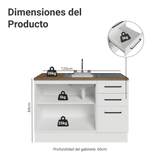 Mueble de Cocina con Fregadero 120 cm 2 Puertas y 3 Cajones Blanco/Marrón Agata
