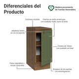 Gabinete Bajo de Cocina 35 x 60 cm 1 Puerta (Con Encimera) Marrón/Verde Vik Madesa