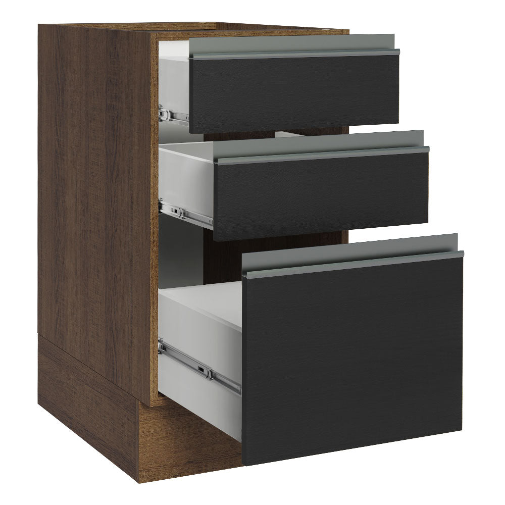 Gabinete Bajo 40 x 60 cm 3 Cajones (Sin Encimera) Glamy Marrón/Negro
