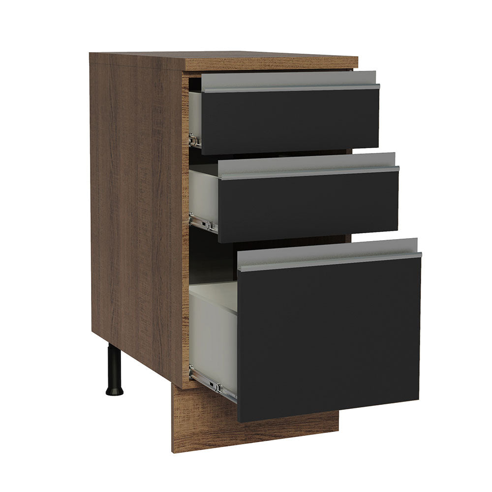 Gabinete Bajo 40 x 60 cm 3 Cajones (Con Encimera) Glamy Marrón/Negro