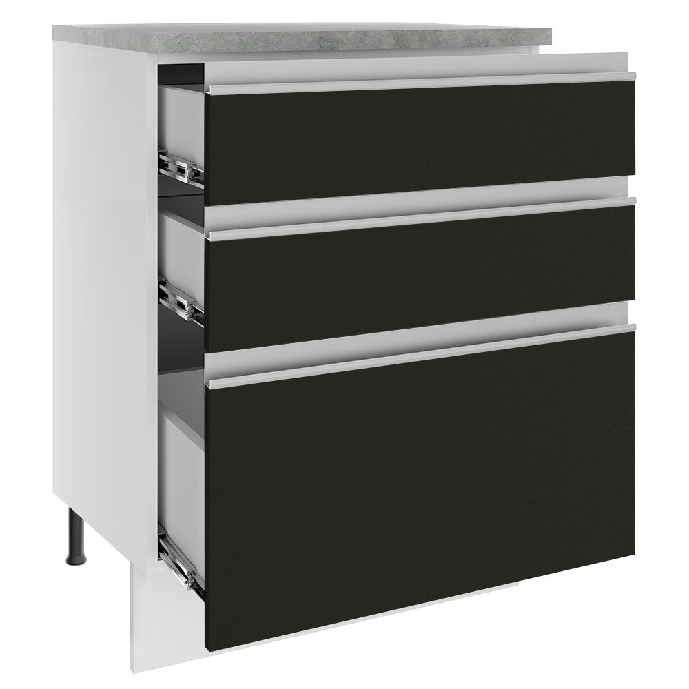 Gabinete Bajo 60 cm 3 Cajones Blanco/Negro Glamy Madesa