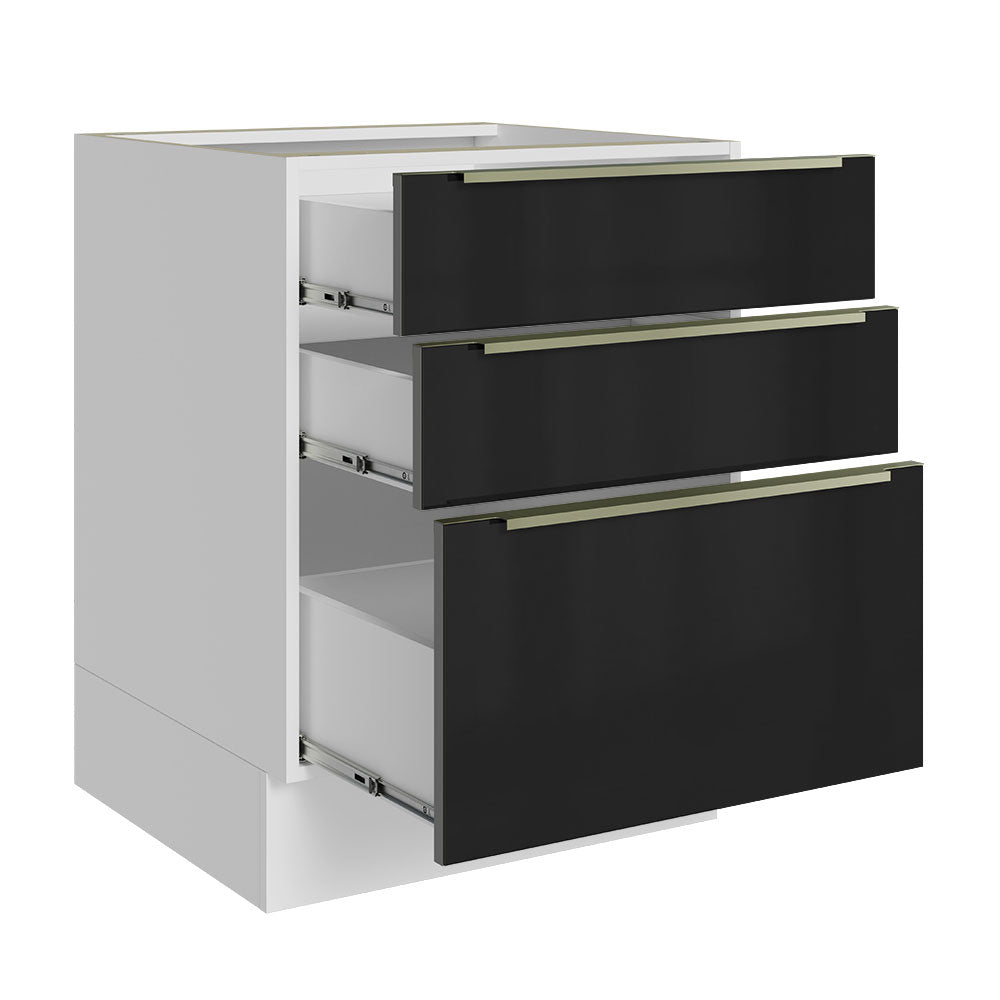 Gabinete Bajo 60 cm 3 Cajones Sin Encimera Blanco/Negro Lux Madesa