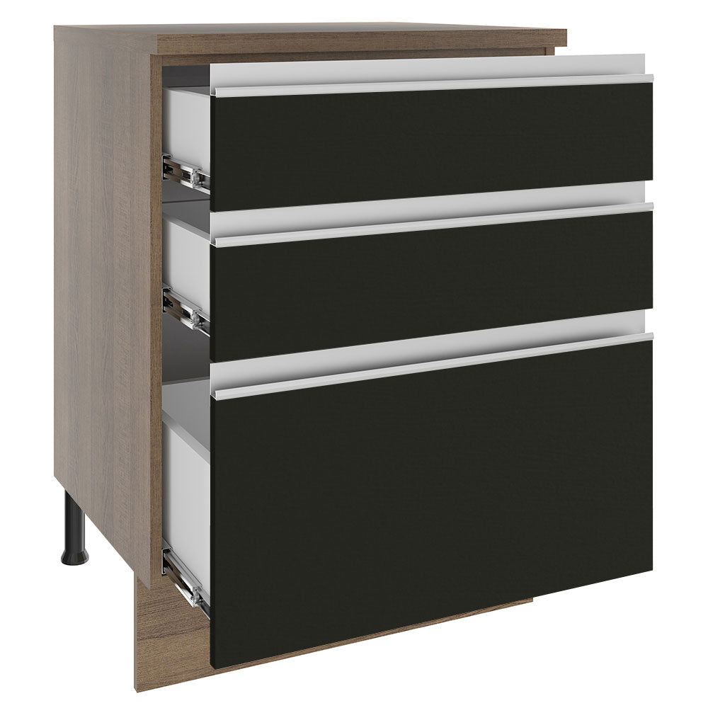 Gabinete Bajo 60 cm 3 Cajones Marrón/Negro Glamy Madesa