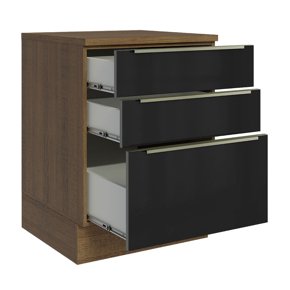 Gabinete Bajo 60 cm 3 Cajones Marrón/Negro Lux Madesa
