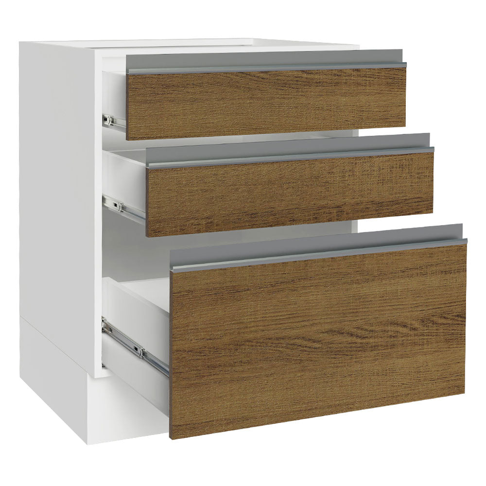 Gabinete Bajo 60 cm 3 Cajones Sin Encimera Blanco/Marrón Glamy Madesa
