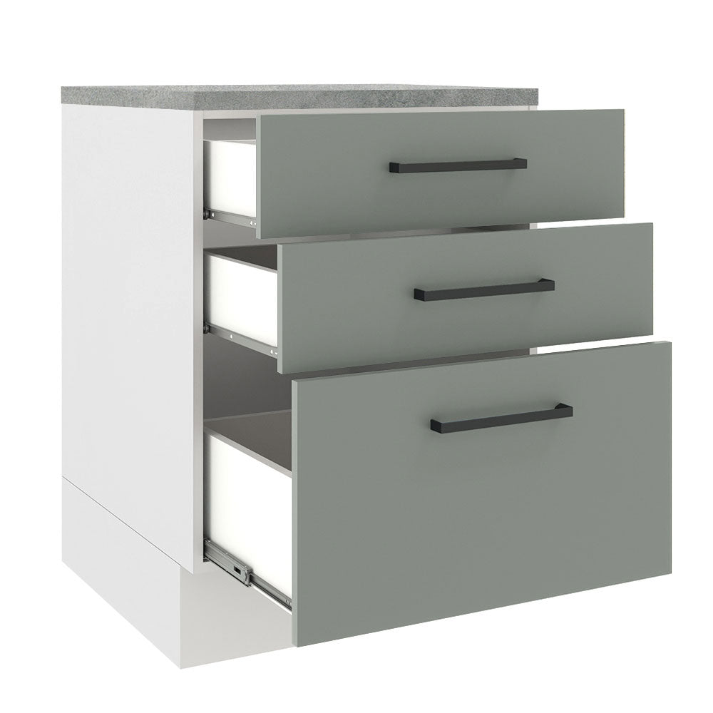 Gabinete Bajo 60 x 60 cm 3 Cajones Agata (Con Encimera) Blanco/Gris