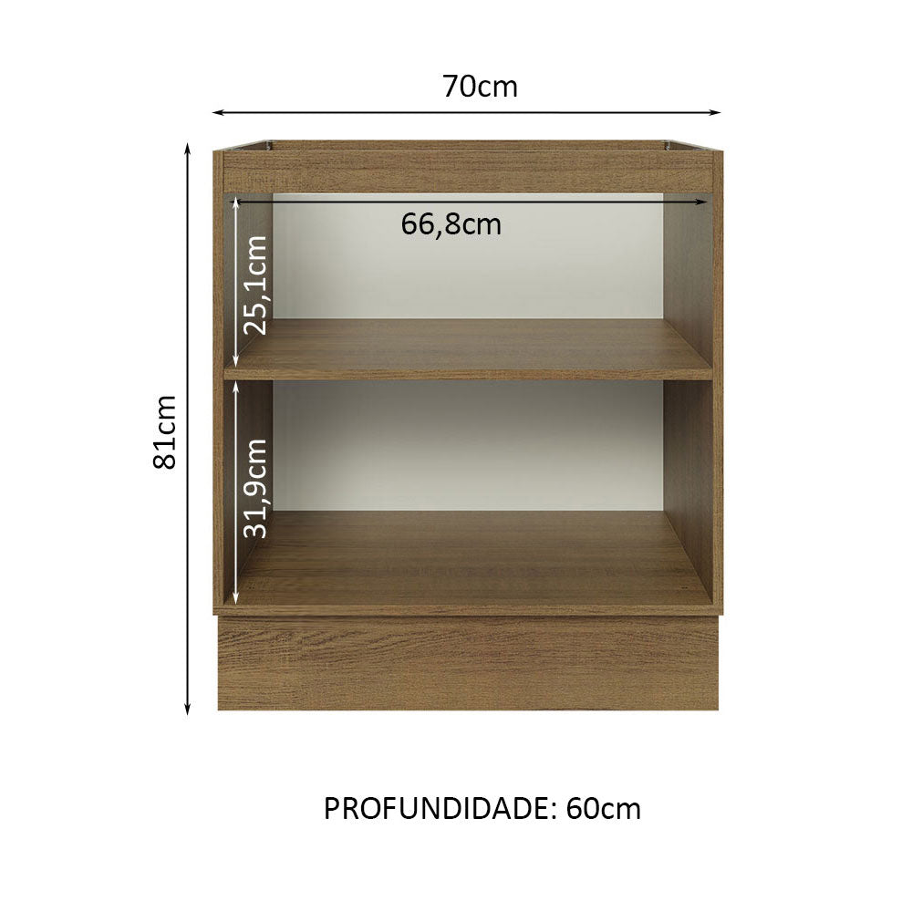 Gabinete Bajo 70 cm 2 Puertas Sin Encimera Marrón/Negro Glamy Madesa