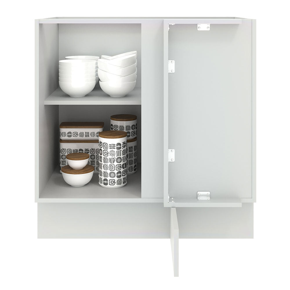 Gabinete Bajo de Esquina de Cocina 60 de Profundidad con 1 Puerta (Sin Encimera) Agata Blanco/Gris