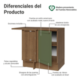 Gabinete Bajo Esquinero para Línea de 60 cm Profundidad (Con Encimera) Marrón/Verde Vik Madesa