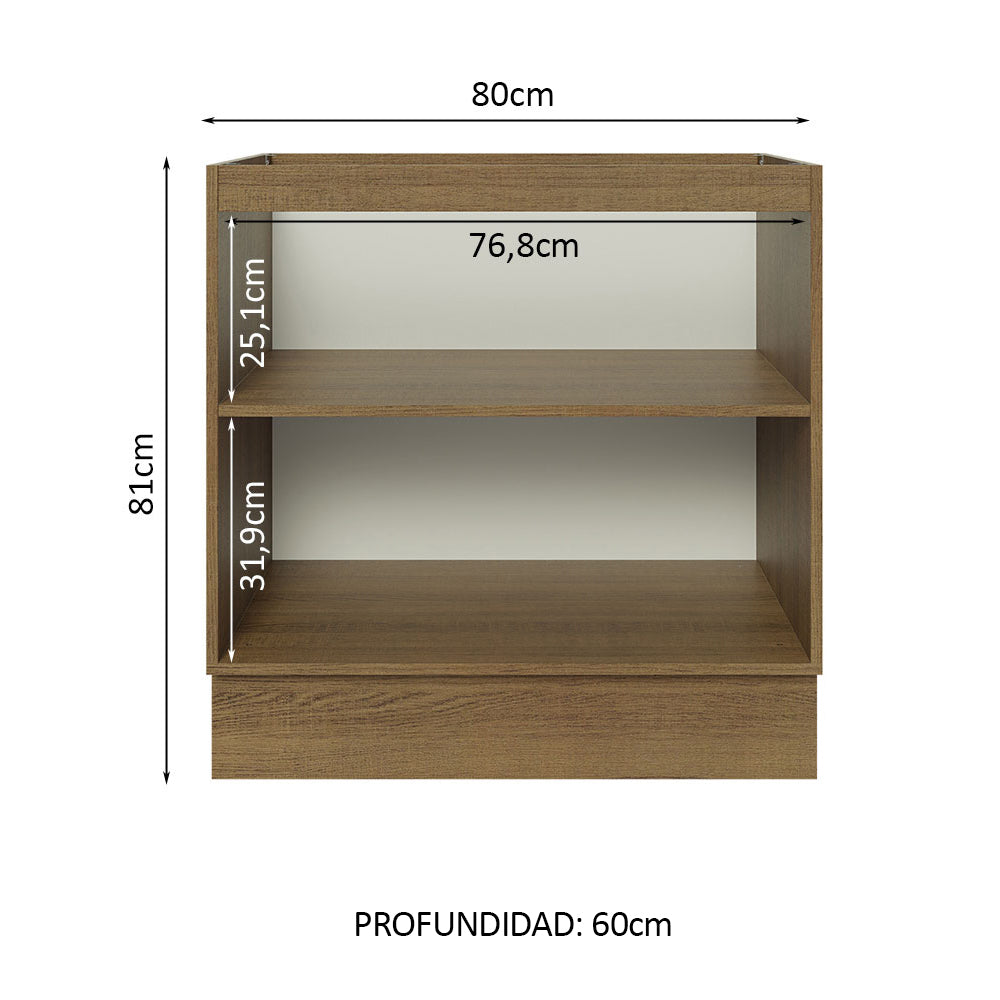 Gabinete Bajo 80 cm 2 Puertas Sin Encimera Marrón/Blanco Stella Madesa