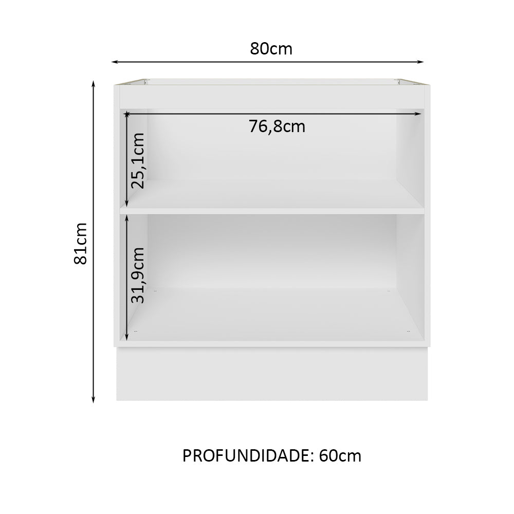 Gabinete Bajo 80 cm 2 Puertas Sin Encimera Blanco/Negro Glamy Madesa