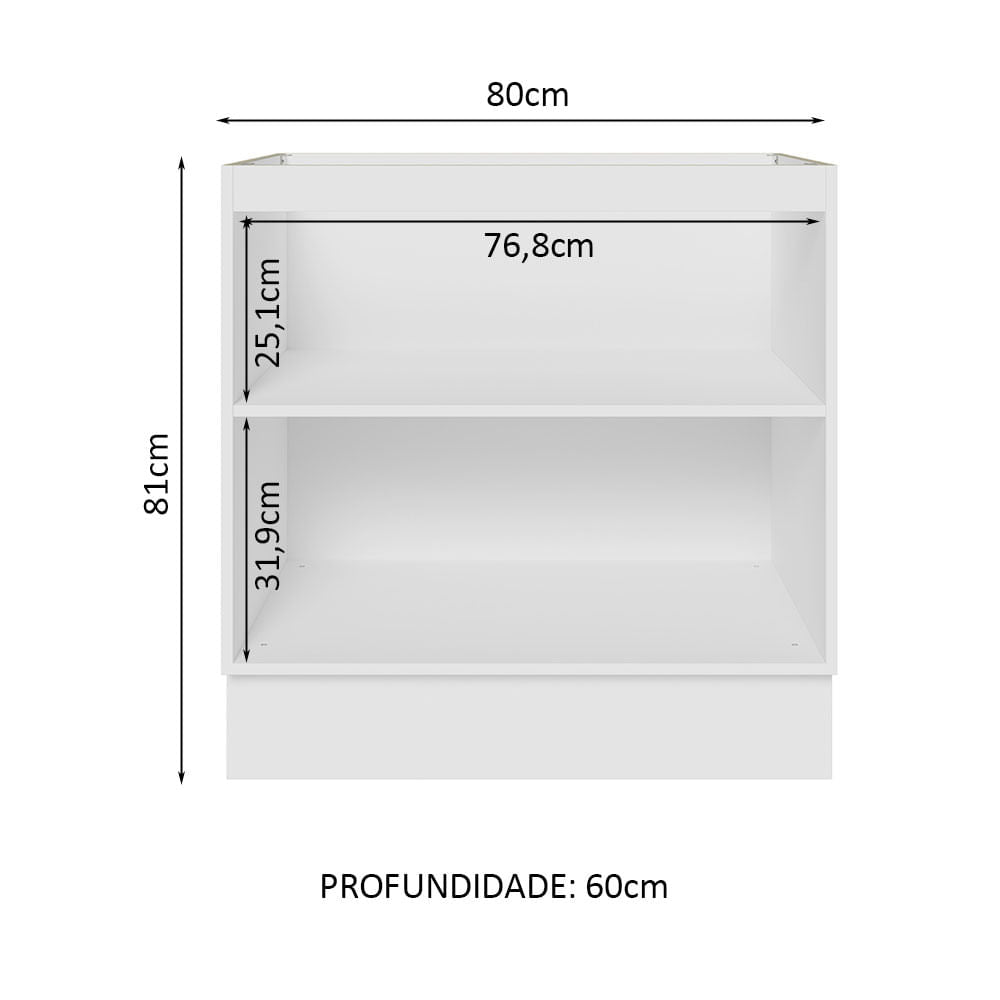 Gabinete Bajo 80 cm 2 Puertas Sin Encimera Blanco/Negro Lux Madesa