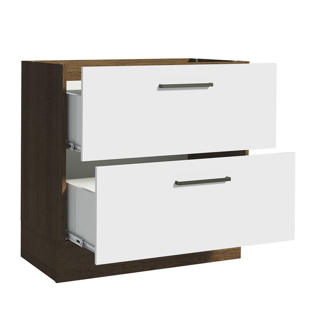 Gabinete Bajo 80 cm 2 Cajones Sin Encimera Marrón/Blanco Agata Madesa