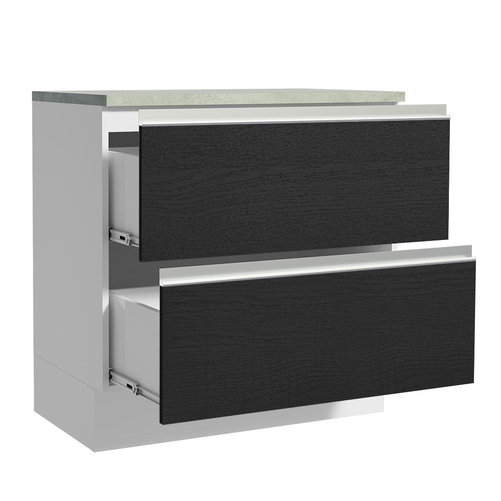 Gabinete Bajo 80 x 60 cm 2 Cajones (Con Encimera) Glamy Blanco/Negro