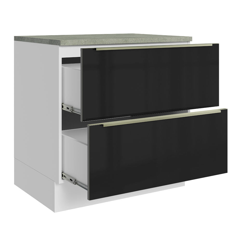 Gabinete Bajo 80 cm 2 Cajones Blanco/Negro Lux Madesa