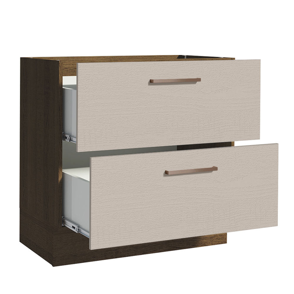 Gabinete Bajo 80 cm 2 Cajones Sin Encimera Marrón/Crema Agata Madesa