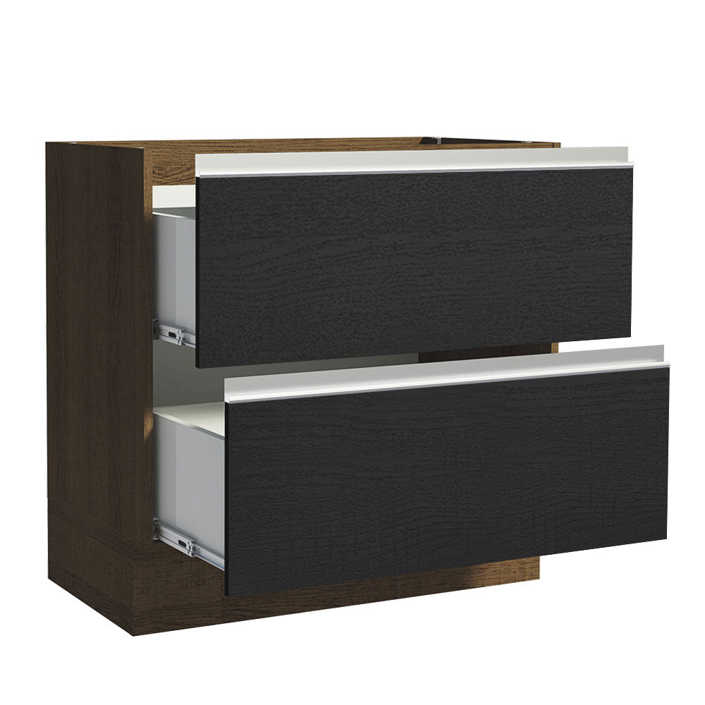 Gabinete Bajo 80 x 60 cm 2 Cajones (Sin Encimera) Glamy Marrón/Negro