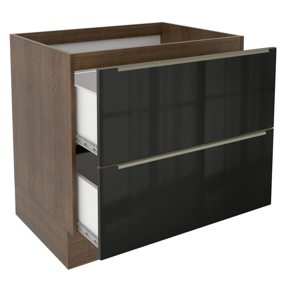 Gabinete Bajo 80 x 60 cm 2 Cajones (Sin Encimera) Lux Marrón/Negro