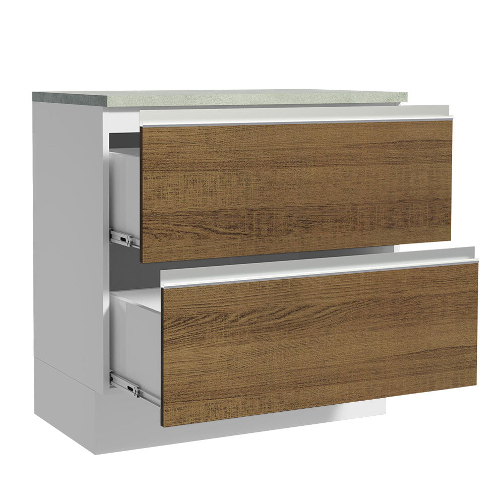 Gabinete Bajo 80 cm 2 Cajones Blanco/Marrón Glamy Madesa