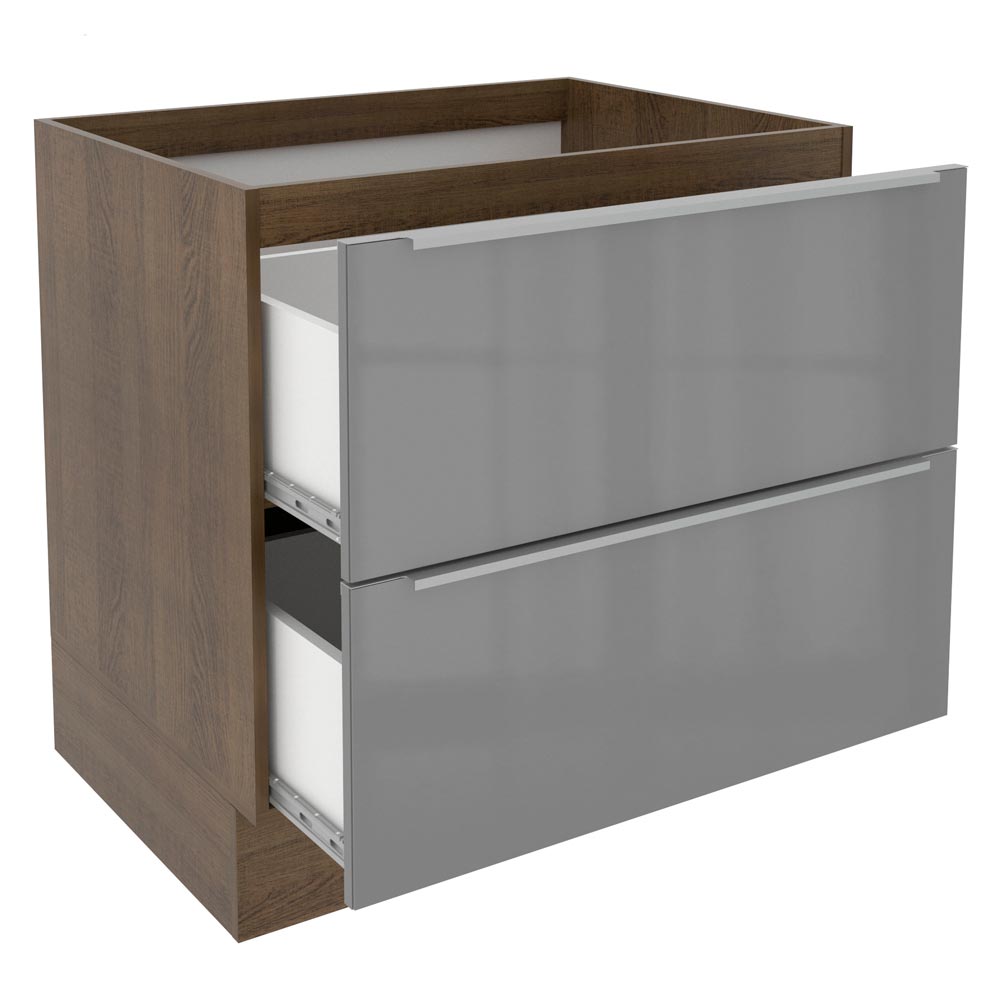 Gabinete Bajo 80 cm 2 Cajones Sin Encimera Marrón/Gris Lux Madesa