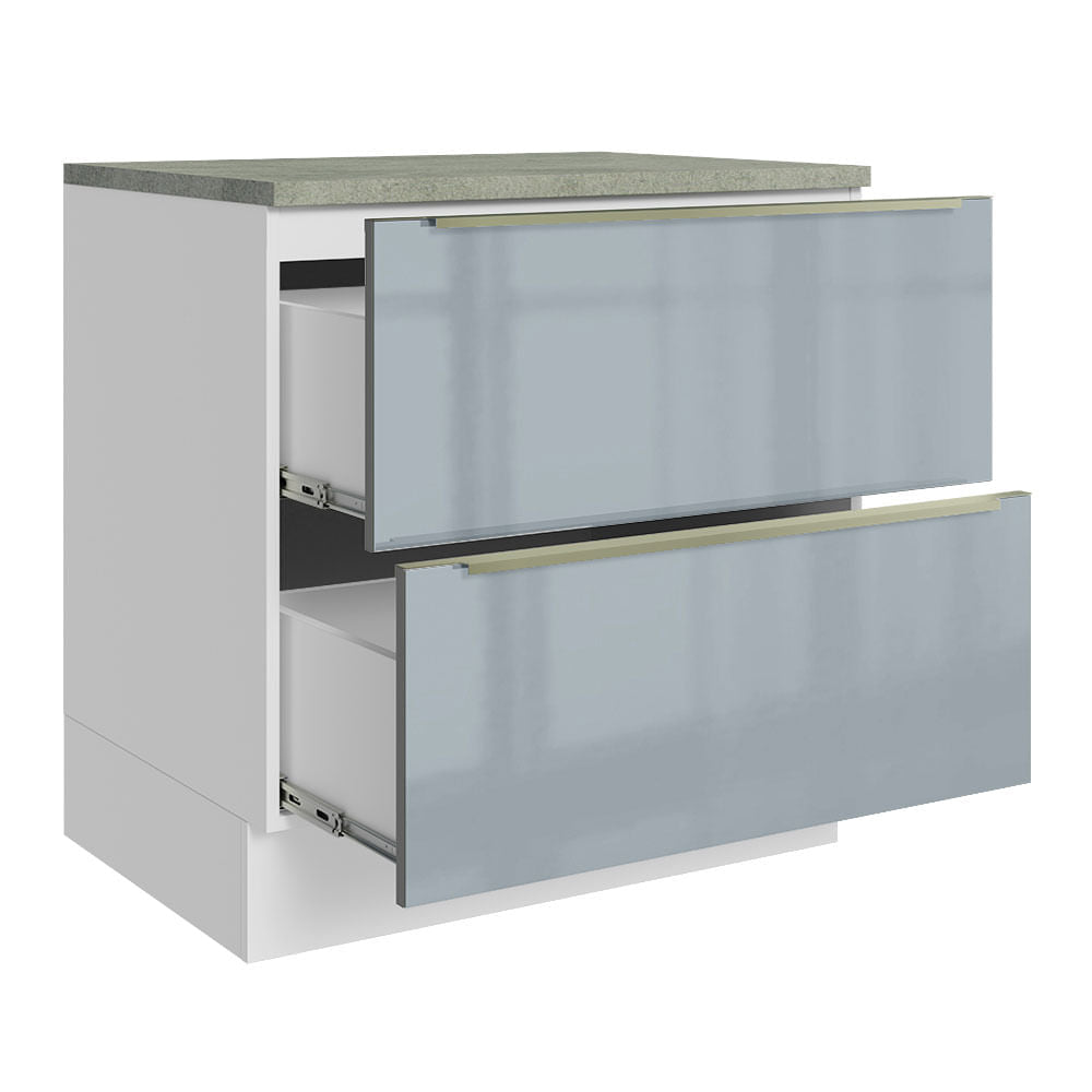 Gabinete Bajo 80 cm 2 Cajones Blanco/Gris Lux Madesa