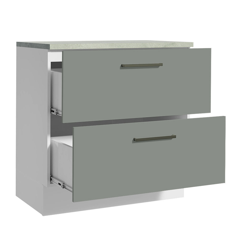 Gabinete Bajo 80 x 60 cm 2 Cajones (Con Encimera) Agata Blanco/Gris