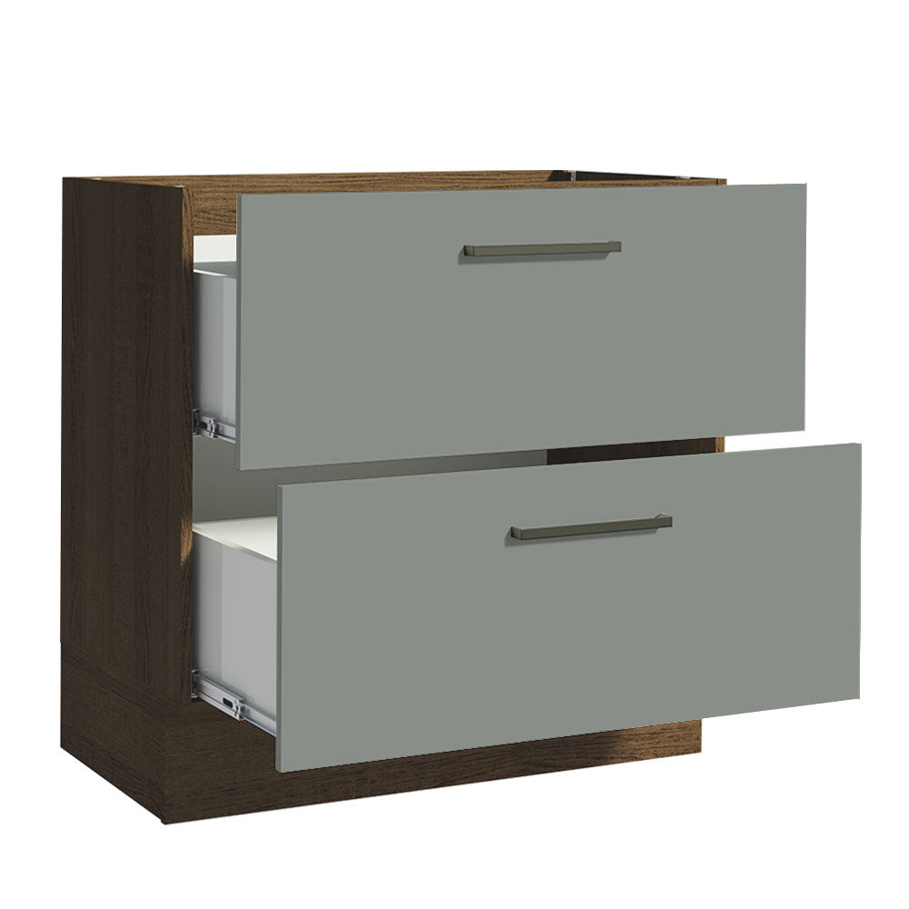 Gabinete Bajo 80 x 60 cm 2 Cajones (Sin Encimera) Agata Marrón/Gris