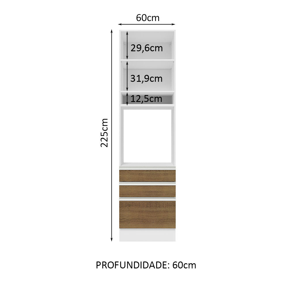 Mueble de Cocina para Horno 60 x 60 cm 1 Puerta 3 Cajones Glamy Blanco/Marrón