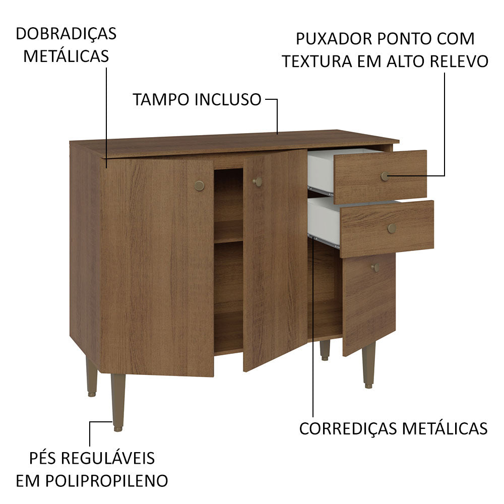 Gabinete Bajo para Fregadero 105 cm 3 Puertas 2 Cajones Marrón Gourmet Madesa