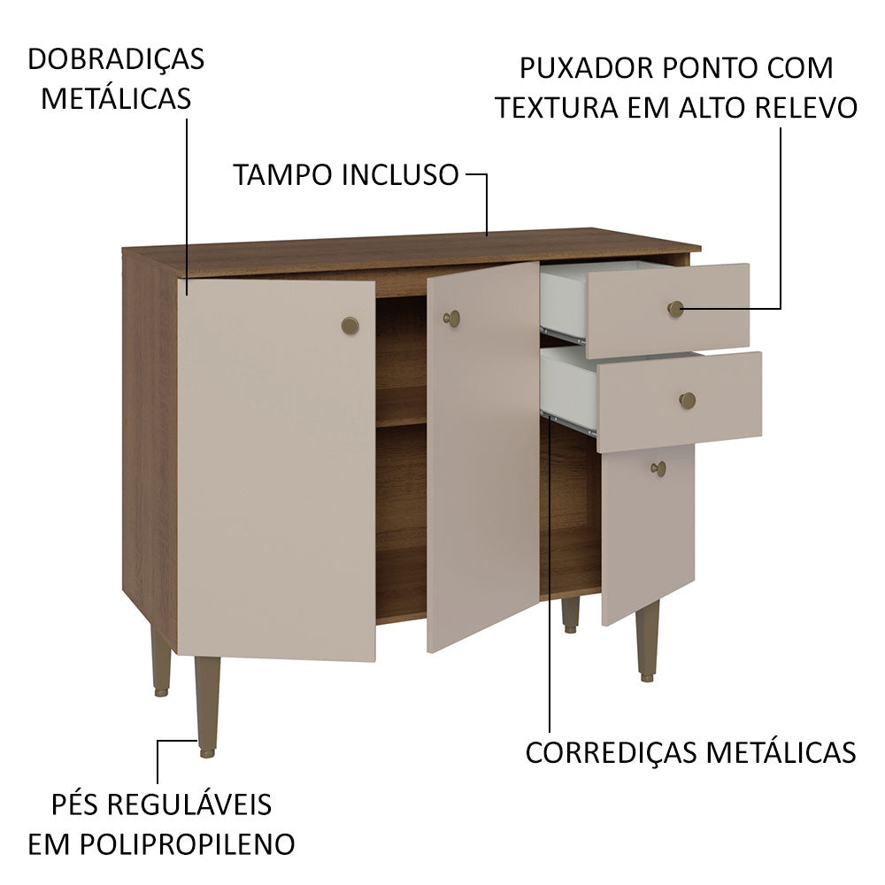 Gabinete Bajo para Fregadero 105 cm 3 Puertas 2 Cajones Marrón/Crema Gourmet Madesa