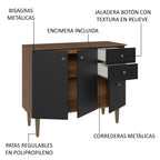 Gabinete Bajo para Fregadero 105 cm 3 Puertas 2 Cajones Marrón/Negro Gourmet Madesa