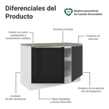Gabinete Bajo de Cocina 120 cm 2 Puertas Blanco/Negro Lux Madesa