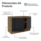 Gabinete Bajo de Cocina 120 cm 2 Puertas Marrón/Negro Lux Madesa
