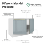 Gabinete Bajo para Fregadero 120 cm 2 Puertas (Sin Encimera) Blanco/Gris Lux Madesa