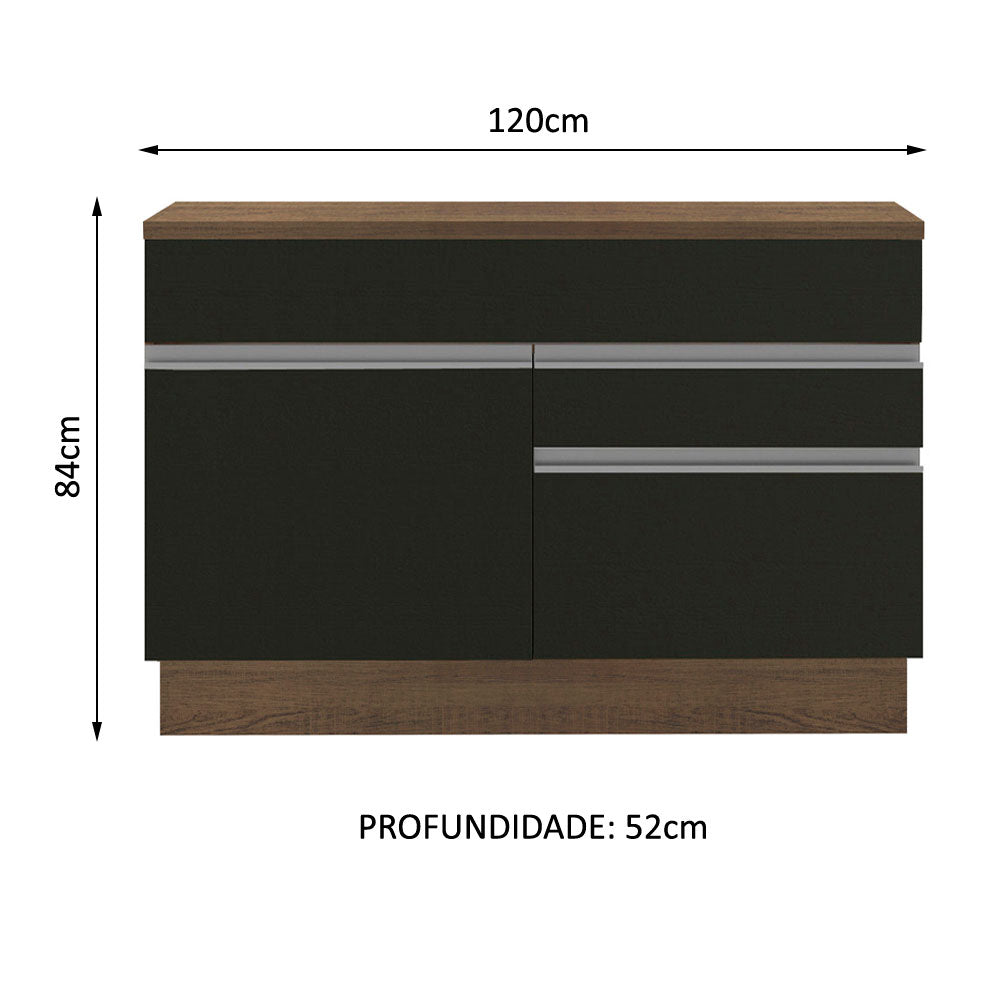 Gabinete Bajo de Tarja 120cm 1 Puerta 2 Cajones Marrón/Negro (Con Encimera) Glamy