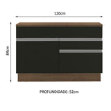 Gabinete Bajo de Tarja 120cm 1 Puerta 2 Cajones Marrón/Negro (Con Encimera) Glamy