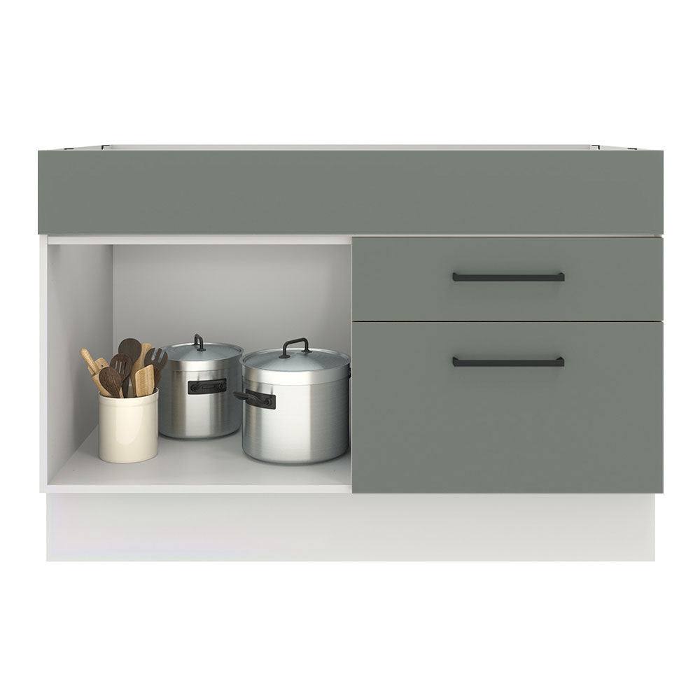 Gabinete Bajo para Fregadero 120 cm 1 Puerta 2 Cajones (Sin Encimera) Agata Blanco/Gris