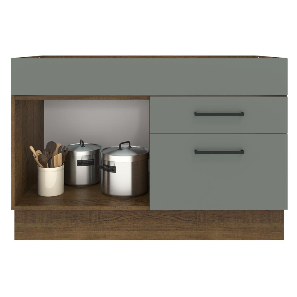Gabinete Bajo para Fregadero 120 cm 1 Puerta y 2 Cajones (Sin Encimera ni Fregadero) Agata Marrón/Gris