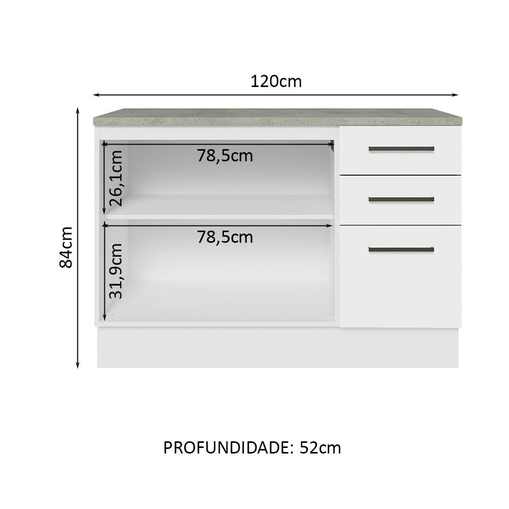 Mueble de Cocina Para Fregadero 120 cm 2 Puertas y 3 Cajones (Con Tablero) Blanco Agata Madesa