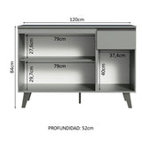 Gabinete Bajo 120 cm 1 Cajón 3 Puertas Gris Nice Madesa