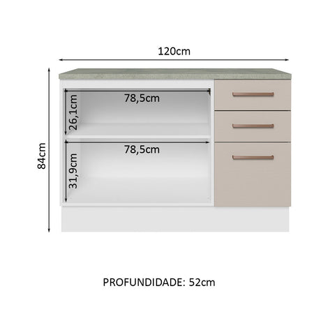 Mueble de Cocina Para Fregadero 120 cm 2 Puertas y 3 Cajones (Con Tablero) Blanco/Crema Agata Madesa