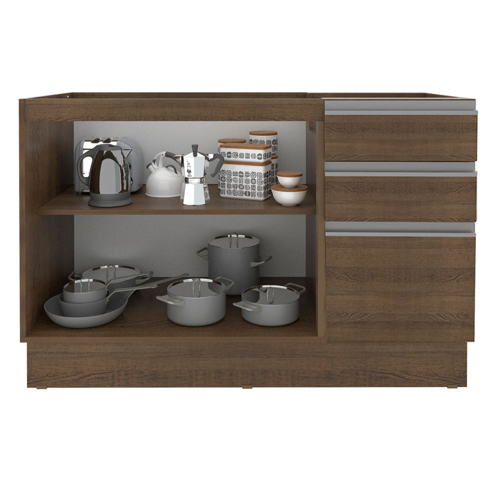 Mueble de Cocina para Fregadero 2 Puertas y 3 Cajones + Portacubiertos Marrón Glamy