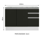 Gabinete Bajo para Fregadero 120 cm 2 Puertas 3 Cajones Blanco/Negro Glamy Madesa