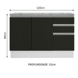 Gabinete Bajo para Fregadero 120 cm 2 Puertas 3 Cajones (Con Encimera) Glamy Blanco/Negro