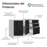 Gabinete Bajo para Fregadero 120 cm 2 Puertas 3 Cajones (Sin Encimera) Blanco/Negro Lux Madesa