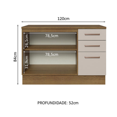 Mueble de Cocina Para Fregadero 120 cm 2 Puertas y 3 Cajones (Con Tablero) Marrón/Crema Agata Madesa